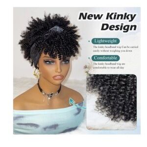 New Kinky Curly Headband Wig – Black